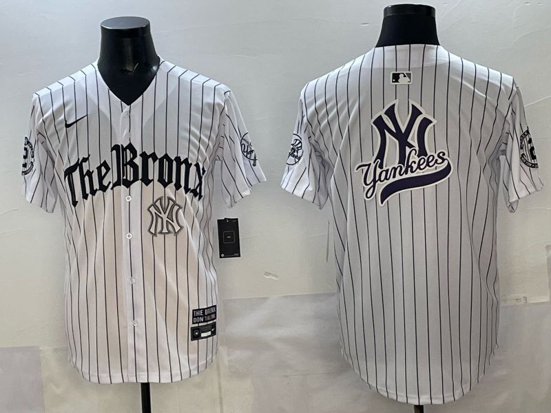 Men 2025 New York Yankees Blank White Stripe Five generations Joint Name Nike MLB Jersey style 020